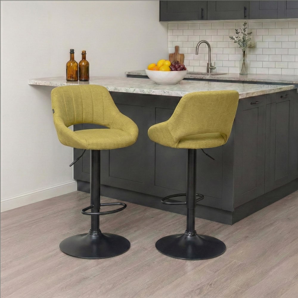 CLP Tabouret de bar en tissu ajustable pivotant stoff vert style contemporain Vert Tissu - 48x85x47cm