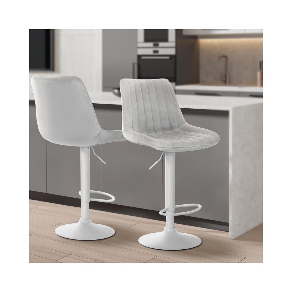 Tabouret de bar velours ajustable pivotant velours Gris
