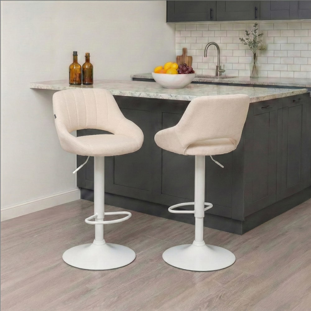 Sgabello da bar regolabile in tessuto colore crema - Modello Contemporaneo - Tessuto