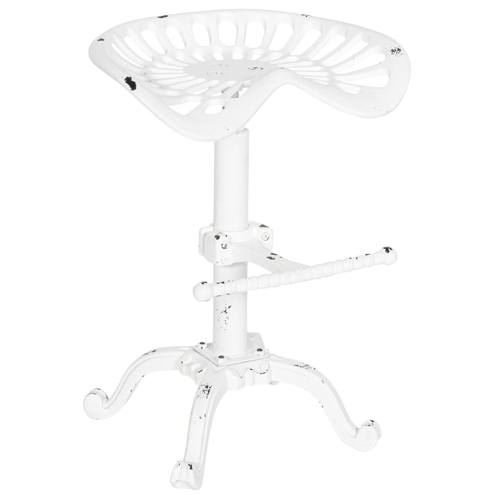 Tabouret de bar industriel réglable en metall blanc antique