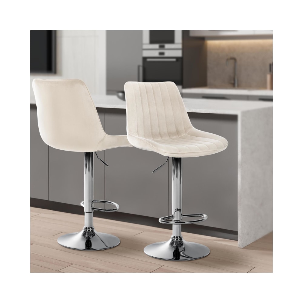 Tabouret de bar velours ajustable pivotant velours Crème