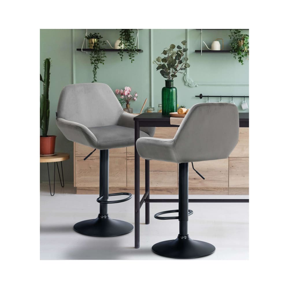 Tabouret de bar velours ajustable pivotant velours Gris