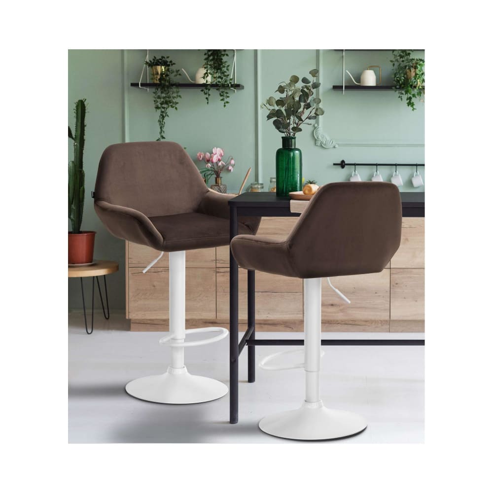 Tabouret de bar velours ajustable pivotant velours Marron