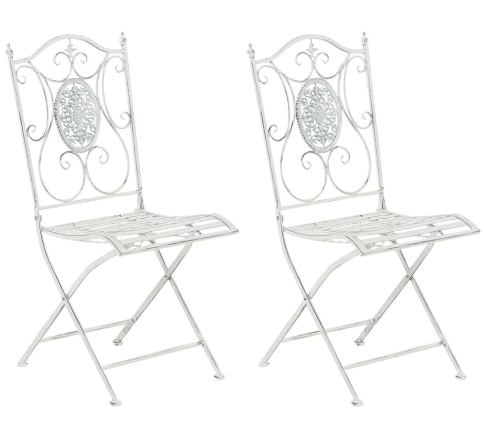 Lot de 2 chaises de jardin pliables en métal Blanc antique