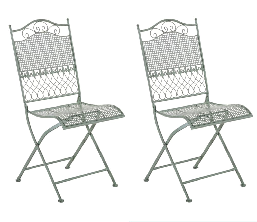 Lot de 2 chaises de jardin pliables en métal Vert antique