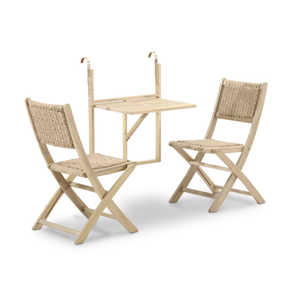 Set da balcone tavolo sospeso + 2 sedie pieghevoli senza braccioli - Marrone - LEGNO