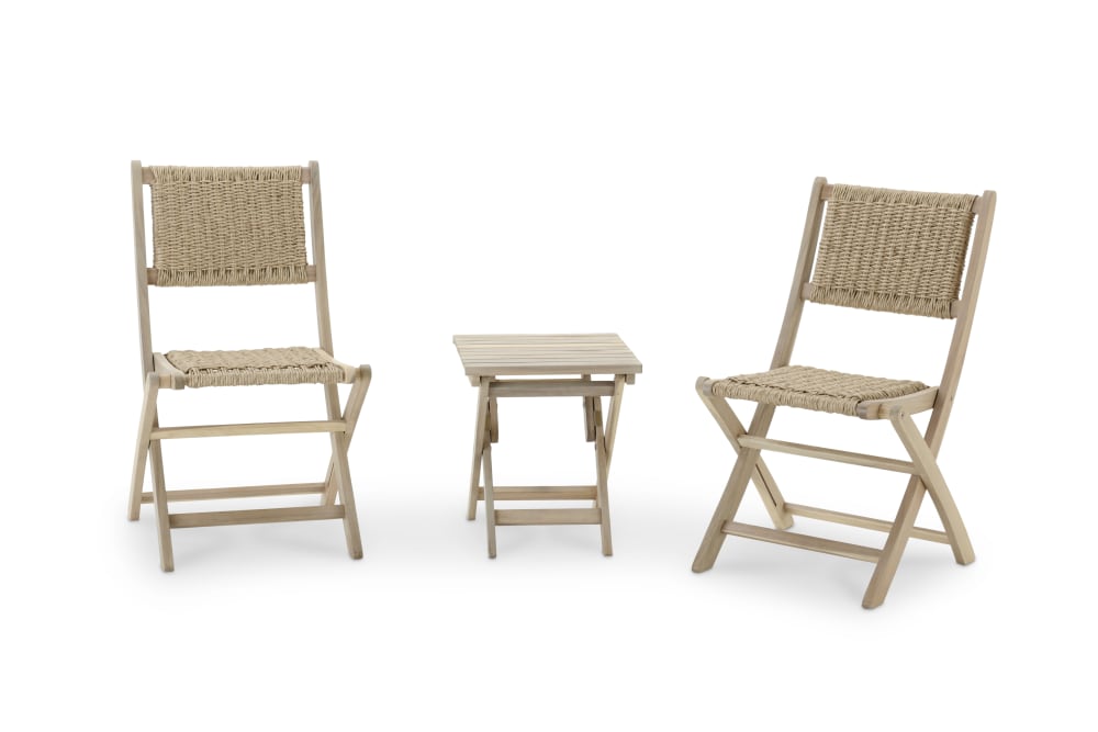 Conjunto balcón mesa de centro 40x40x45cm + 2 sillas ratán sintético