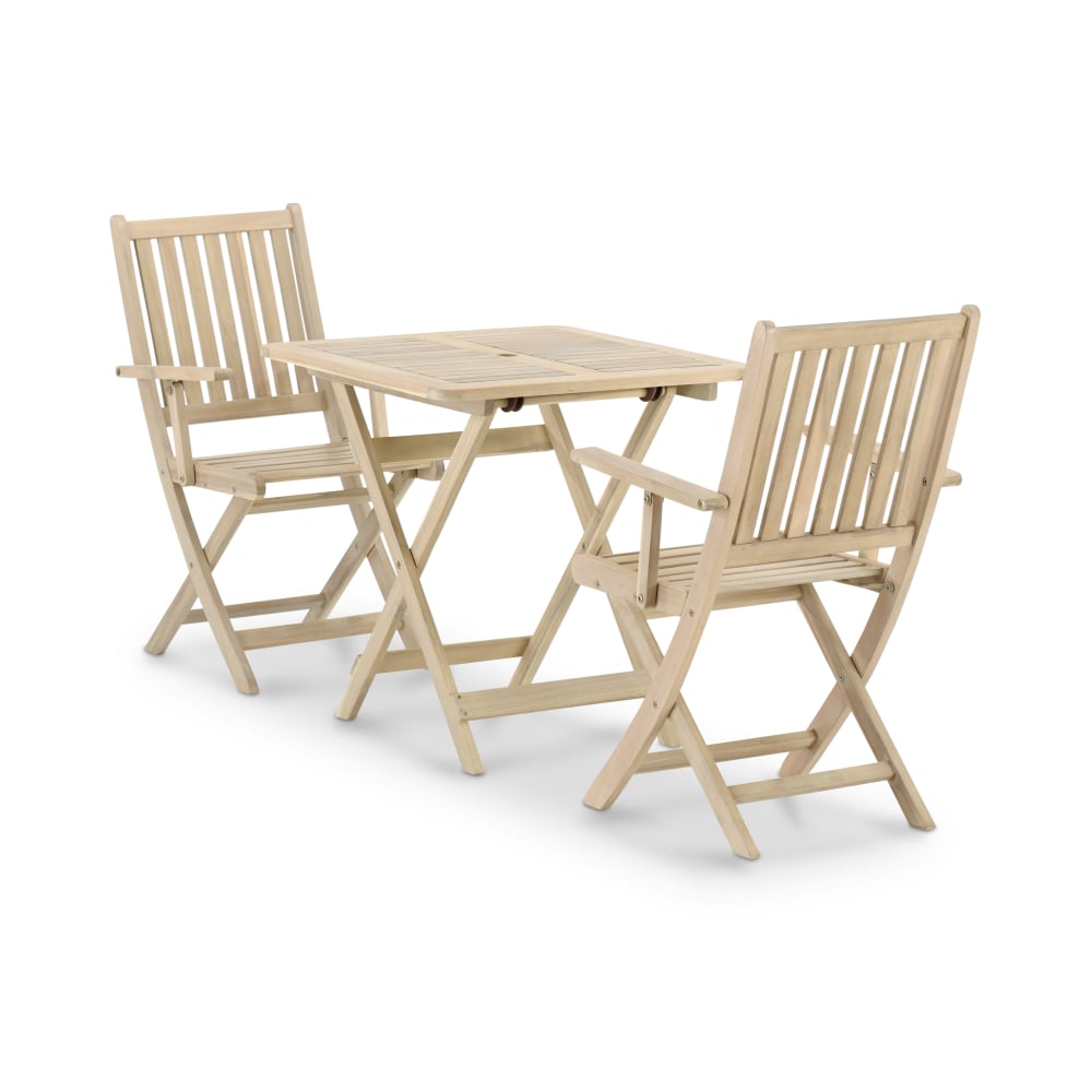 Conjunto de balcón terraza mesa plegable 70x70 + 2 sillas con brazos