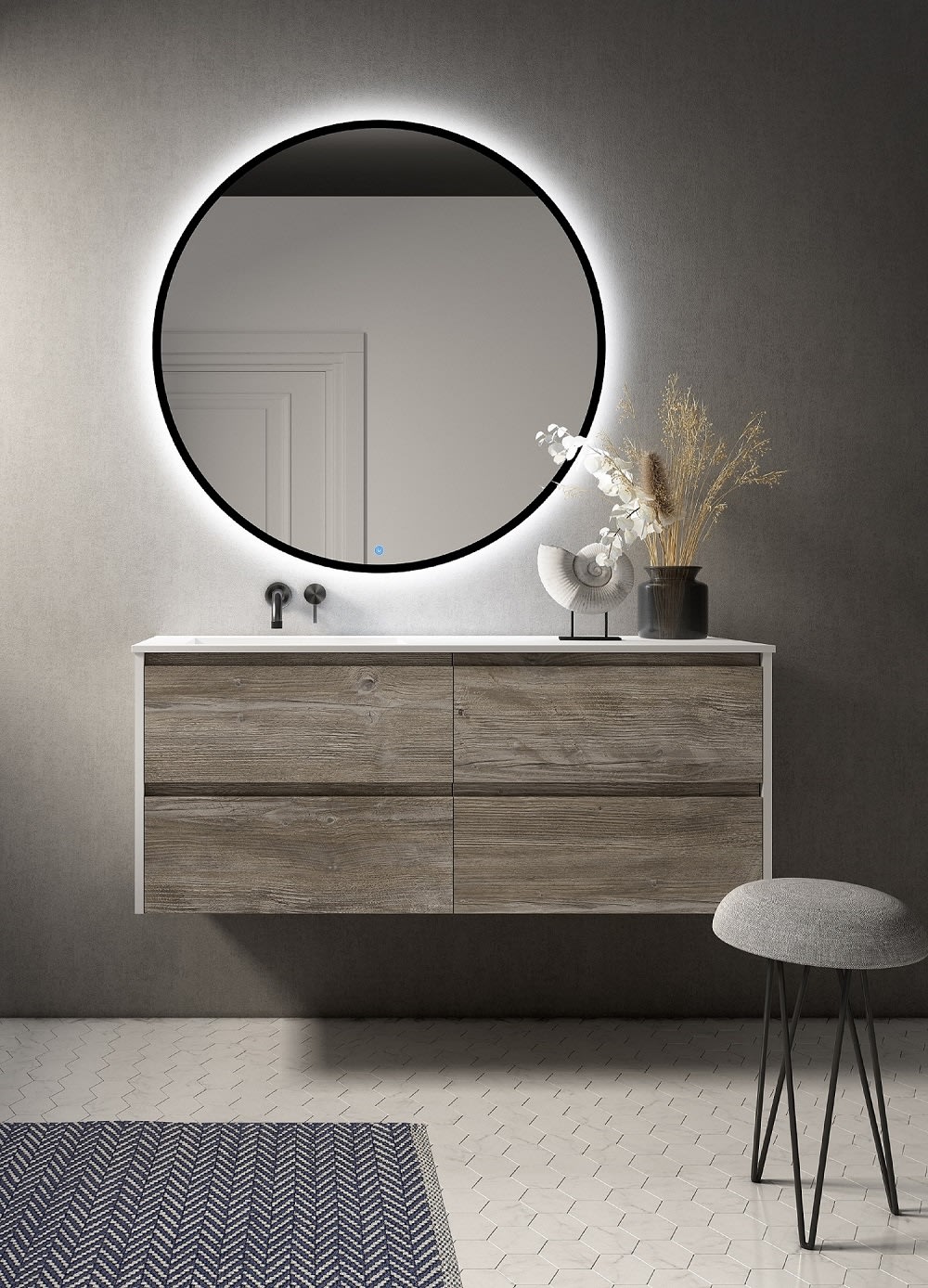 Espejo redondo LED negro 6500K regulable IP44 touch Ø100 cm. - Maisons du Monde