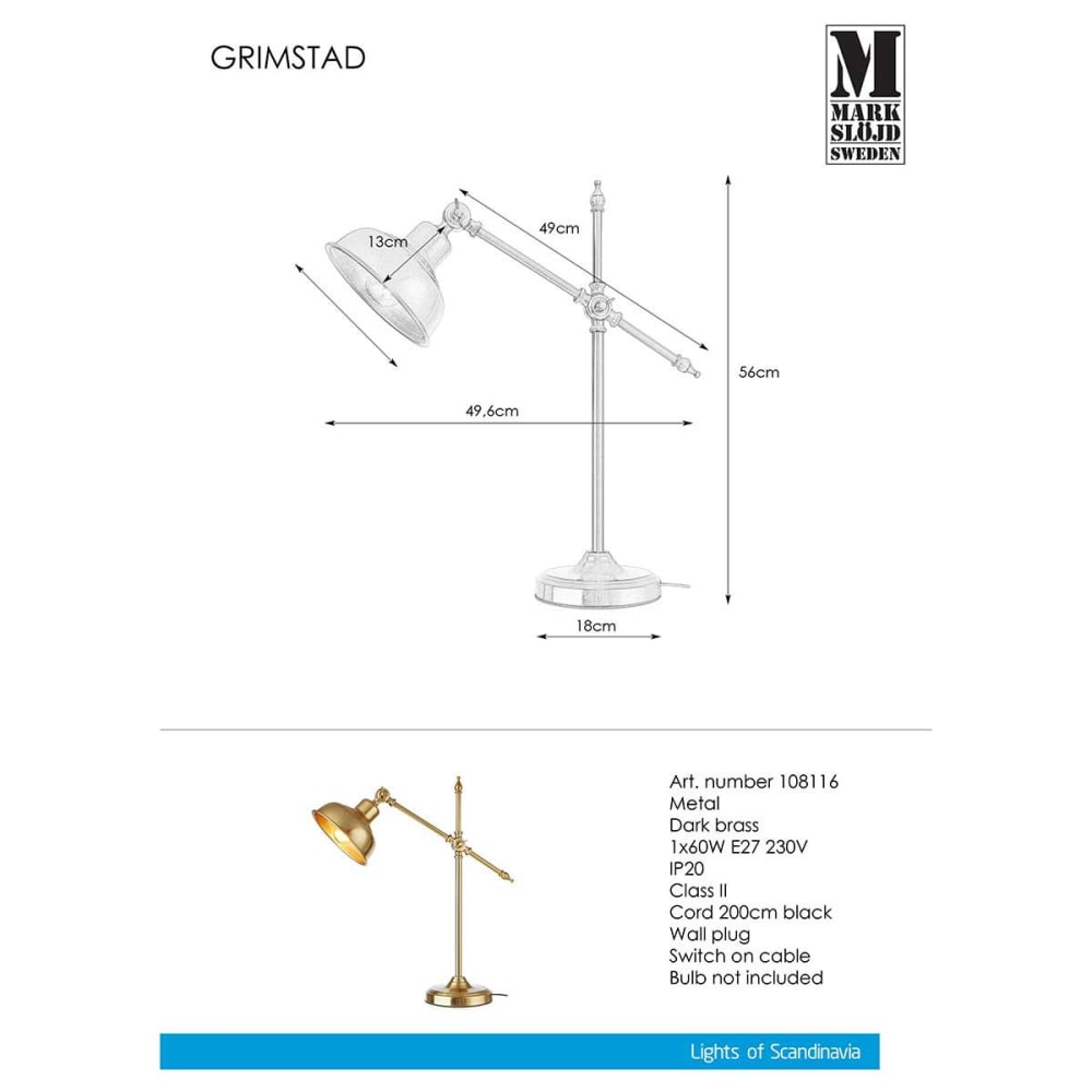 Lampe de Table 1xE27 laiton — vue 4
