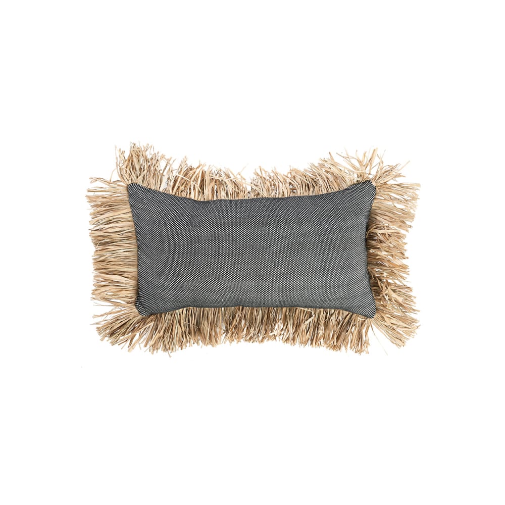 Housse de coussin coton et raphia marron et noir 50x30x2cm