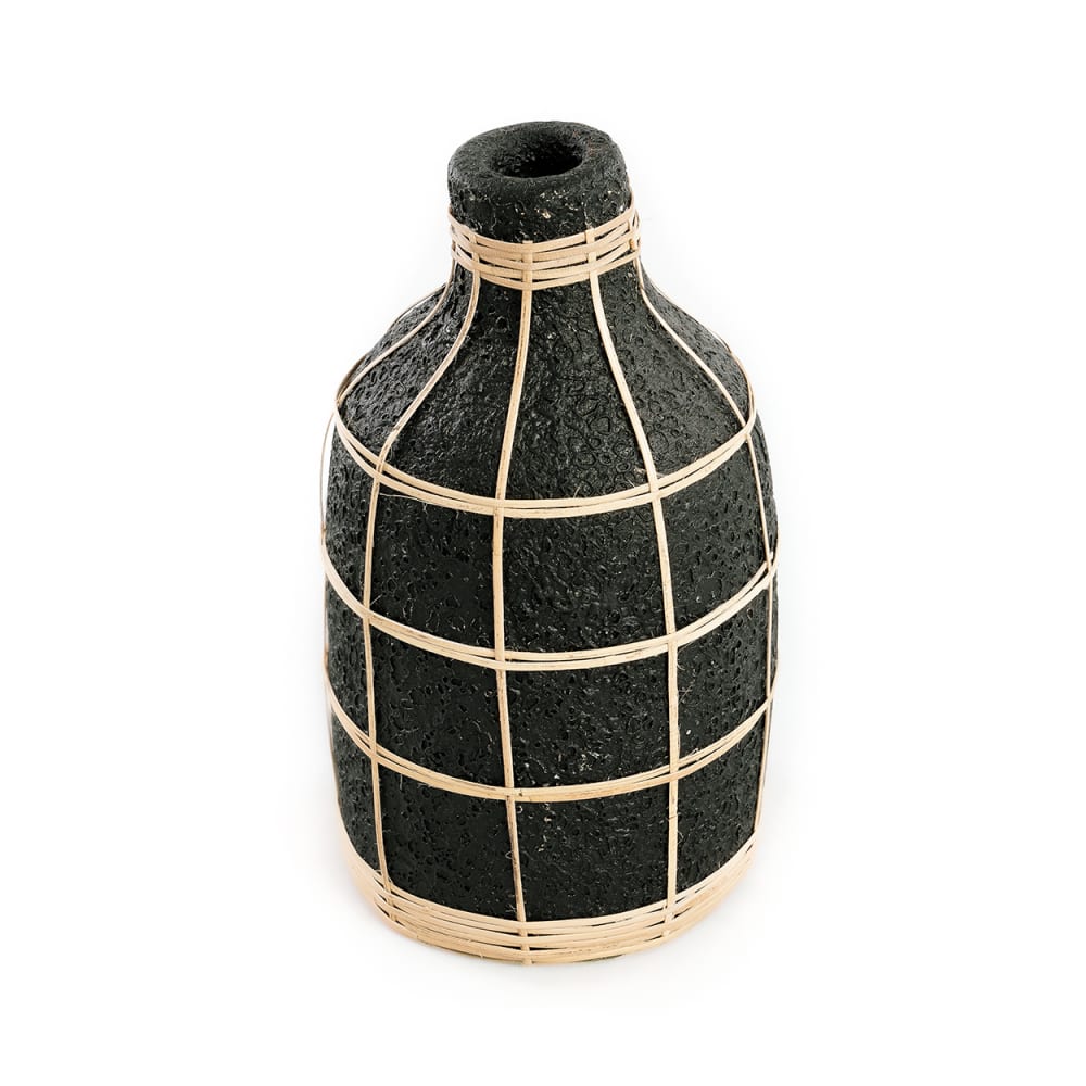 Vaso in terracotta e rattan nero e marrone 13x13x24cm - Modello In riva al mare - Terracotta