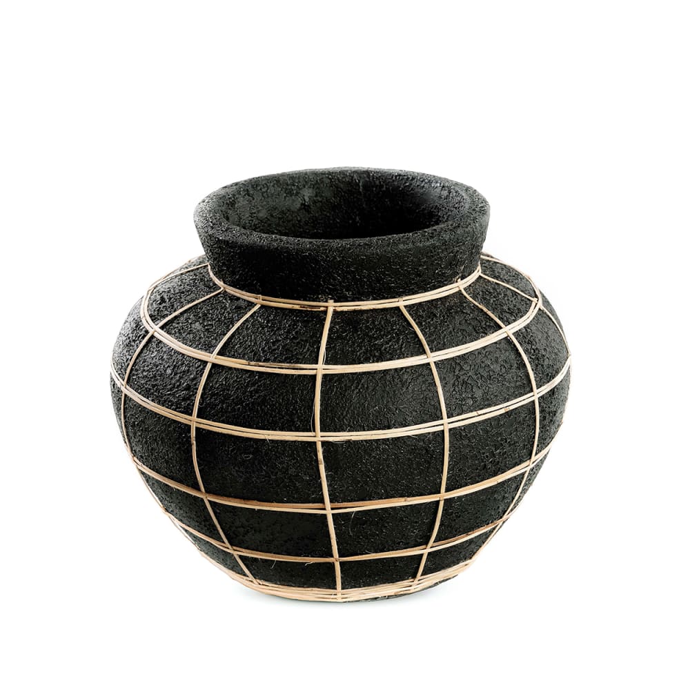 Bazar Bizar Vase aus terrakotta und aus rattan in schwarz und braun, 29x29x23cm style seaside - -
