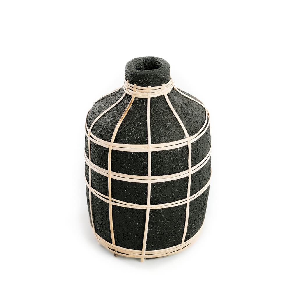Bazar Bizar Vase aus terrakotta und rattan in schwarz und braun, 13x13x23cm style seaside - -