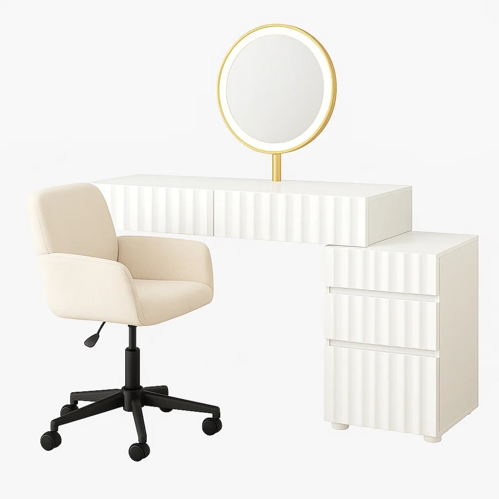Coiffeuse blanche moderne et chaise pivotante