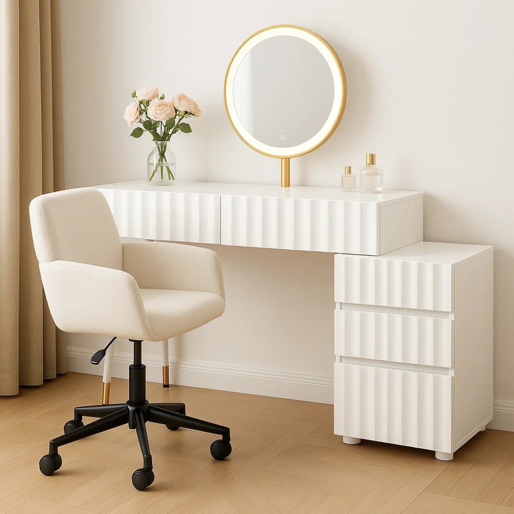 Coiffeuse blanche moderne et chaise pivotante