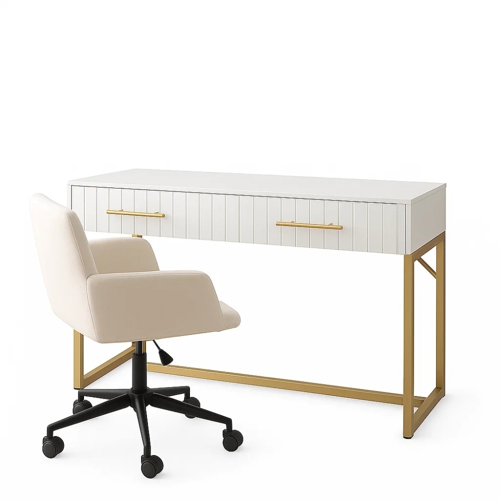 Coiffeuse blanche moderne avec tiroirs et chaise pivotante