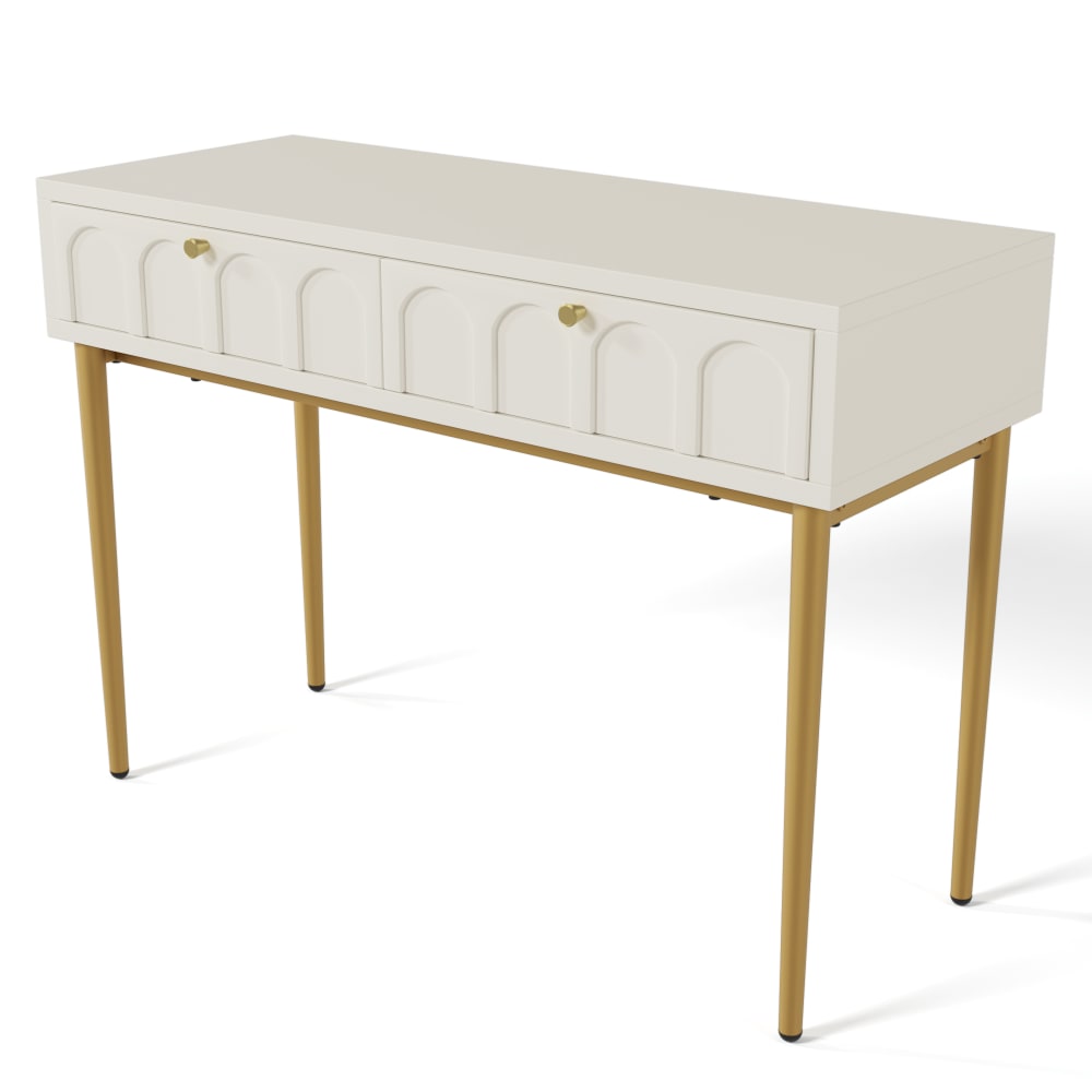Commode blanche et dorée avec tiroirs et design élégant