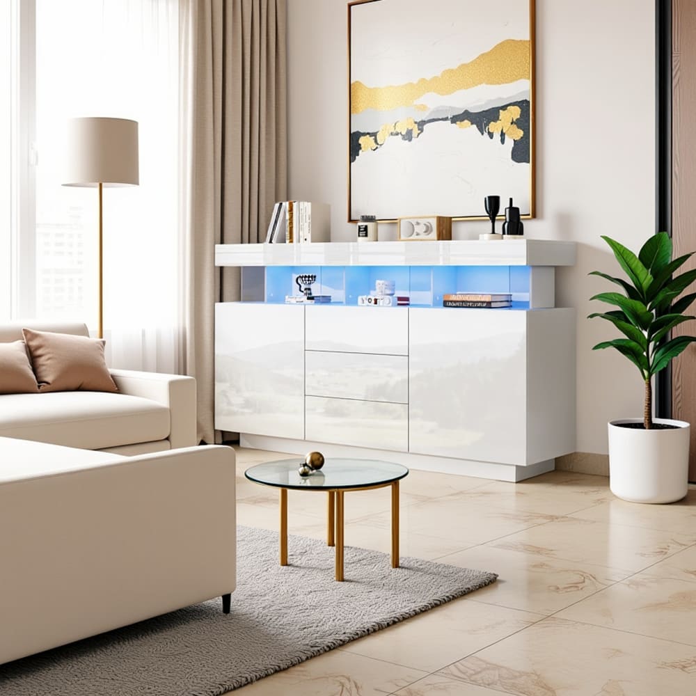 Buffet blanc laqué moderne avec éclairage LED intégré