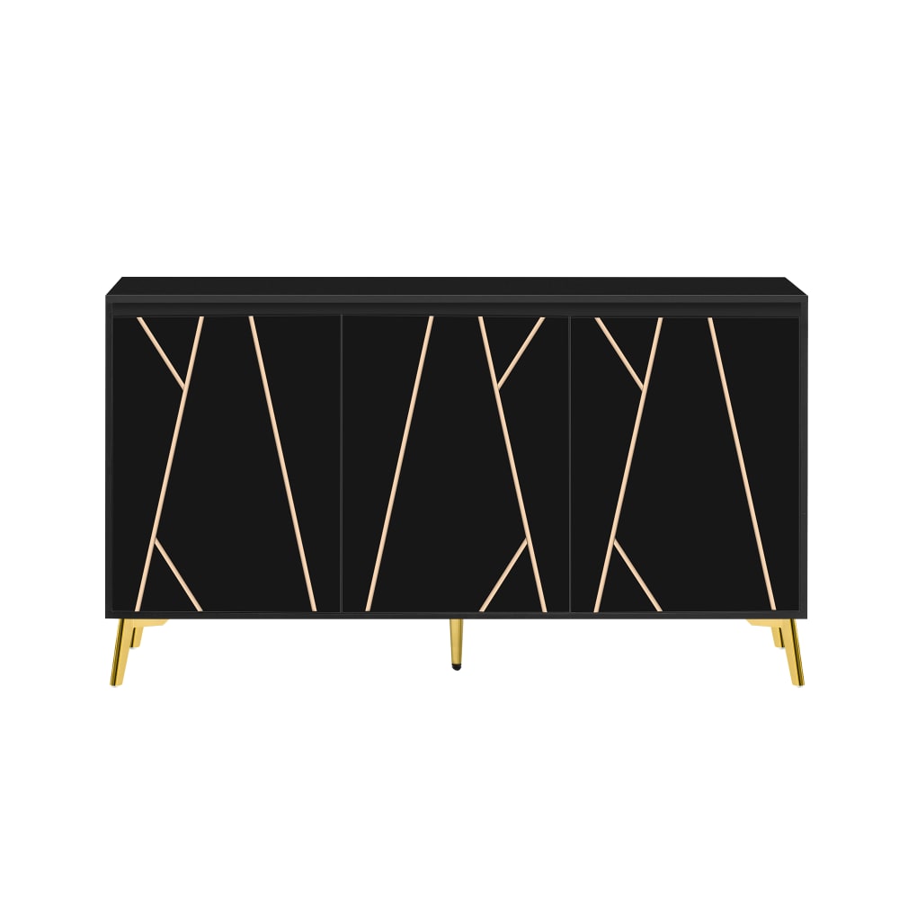 Meuble TV noir avec pieds dorés et portes décoratives modernes