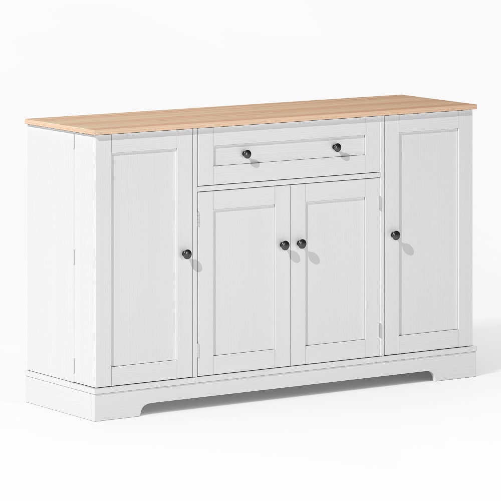 Console blanche élégante avec plateau bois clair et rangements