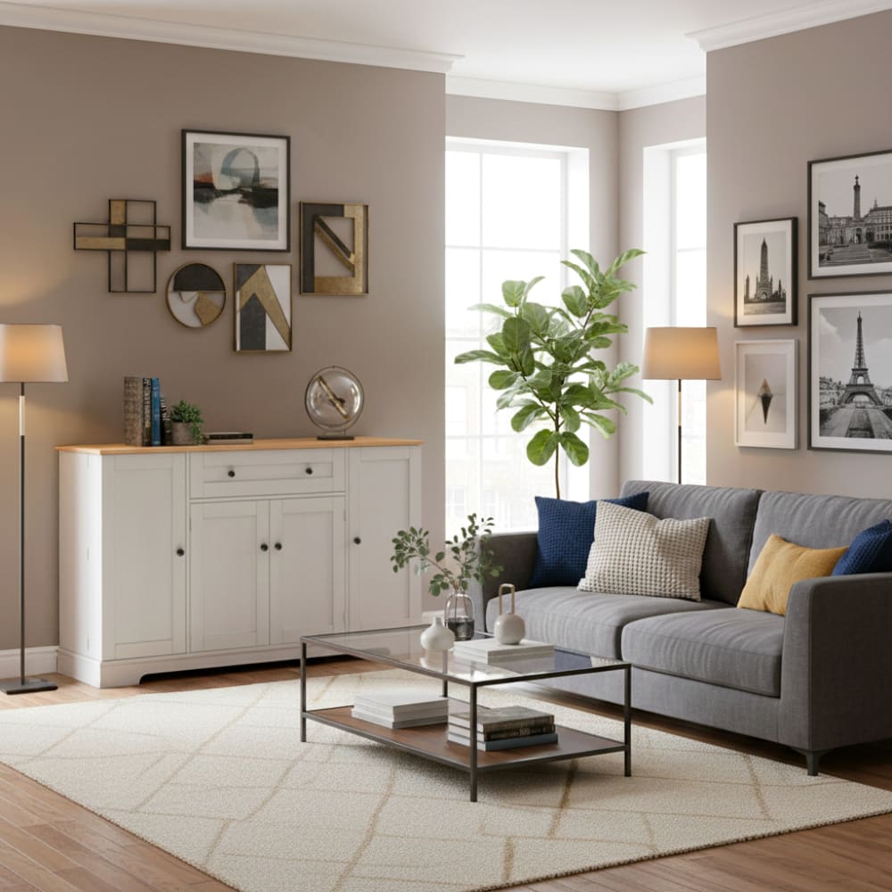 Urban Meuble Elegante weiße Konsole mit heller Holzplatte style classic chic - Spanplatte