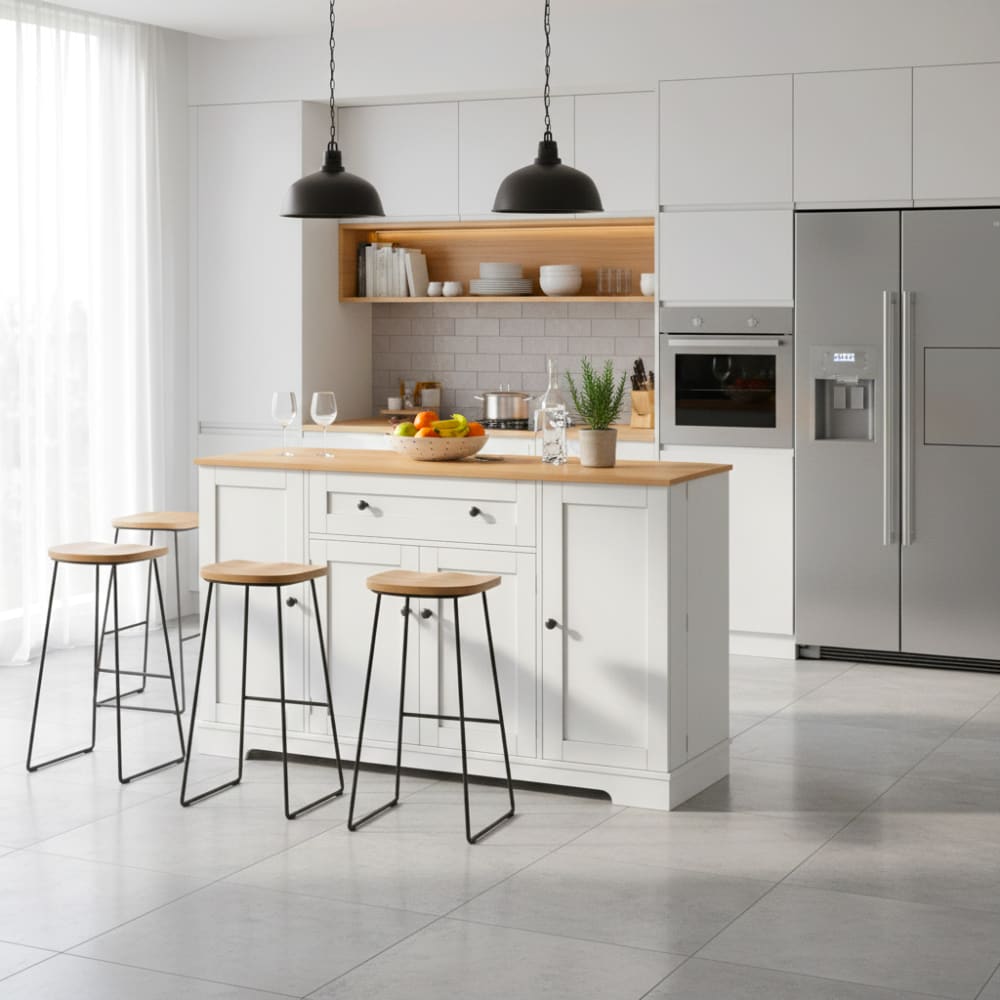 Îlot de Cuisine Scandinave Blanc Bois Élégance et Fonctionnalité