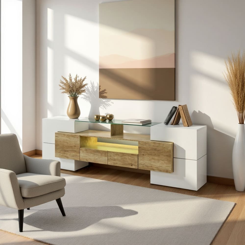 Aparador contemporáneo de madera y blanco con almacenamiento