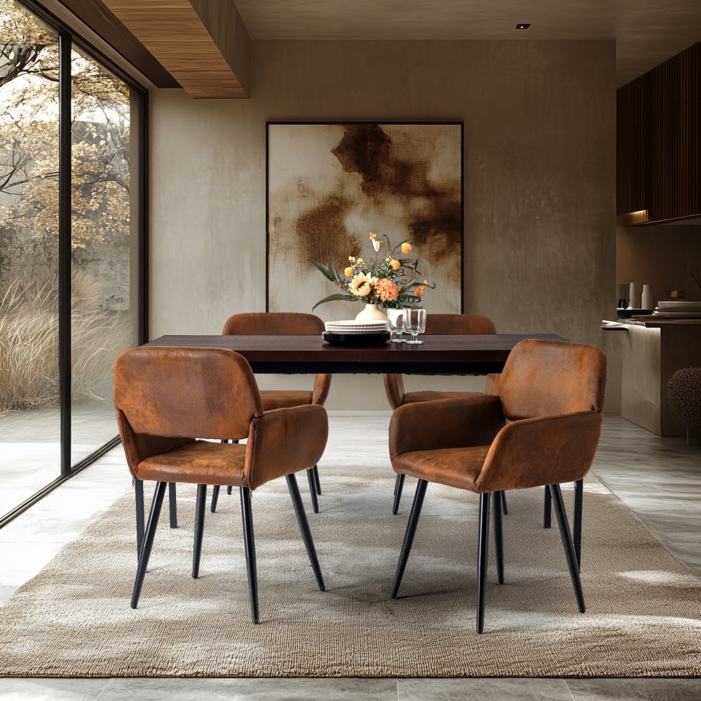 Lot de 8 chaises industriel tissu marron rétro pieds noirs - Maisons du Monde