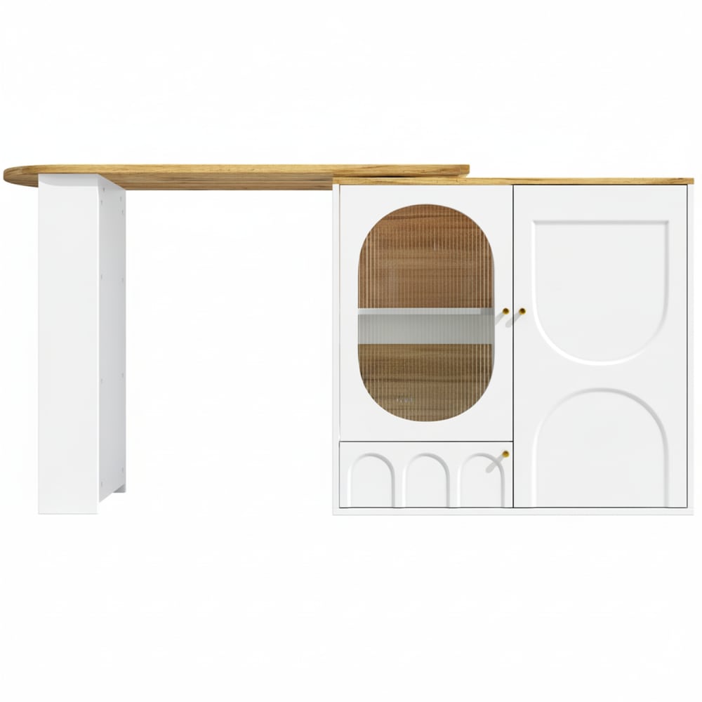 Isla de cocina blanca y madera con almacenamiento integrado - Maisons du Monde