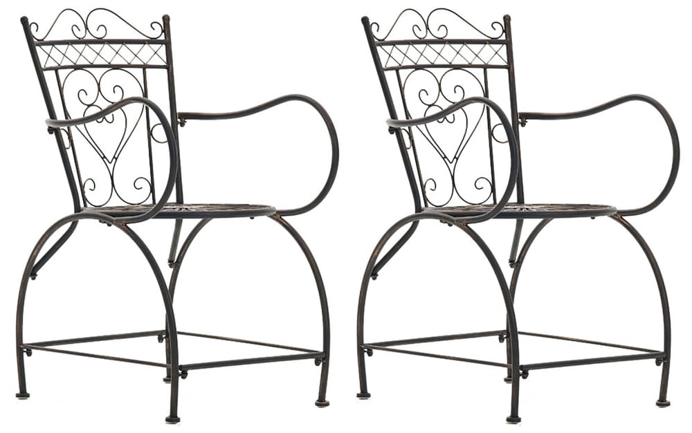 Set 2 sillas de exterior con reposabrazos en Metal Bronce