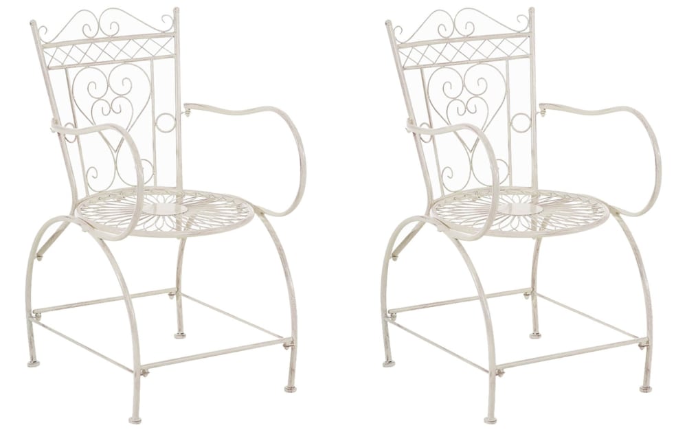 Set 2 sillas de exterior con reposabrazos en Metal Crema antiguo