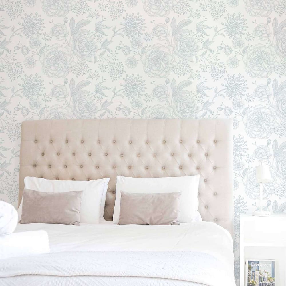 Papier+peint+vinyle+adhesif+fleurs+poudre+bleu+50x300+cm