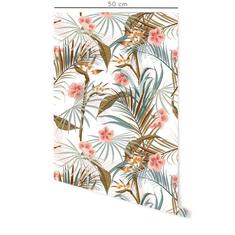 Papier peint vinyle adhésif plantes tropicales vert et rose 50x300 cm — vue 3