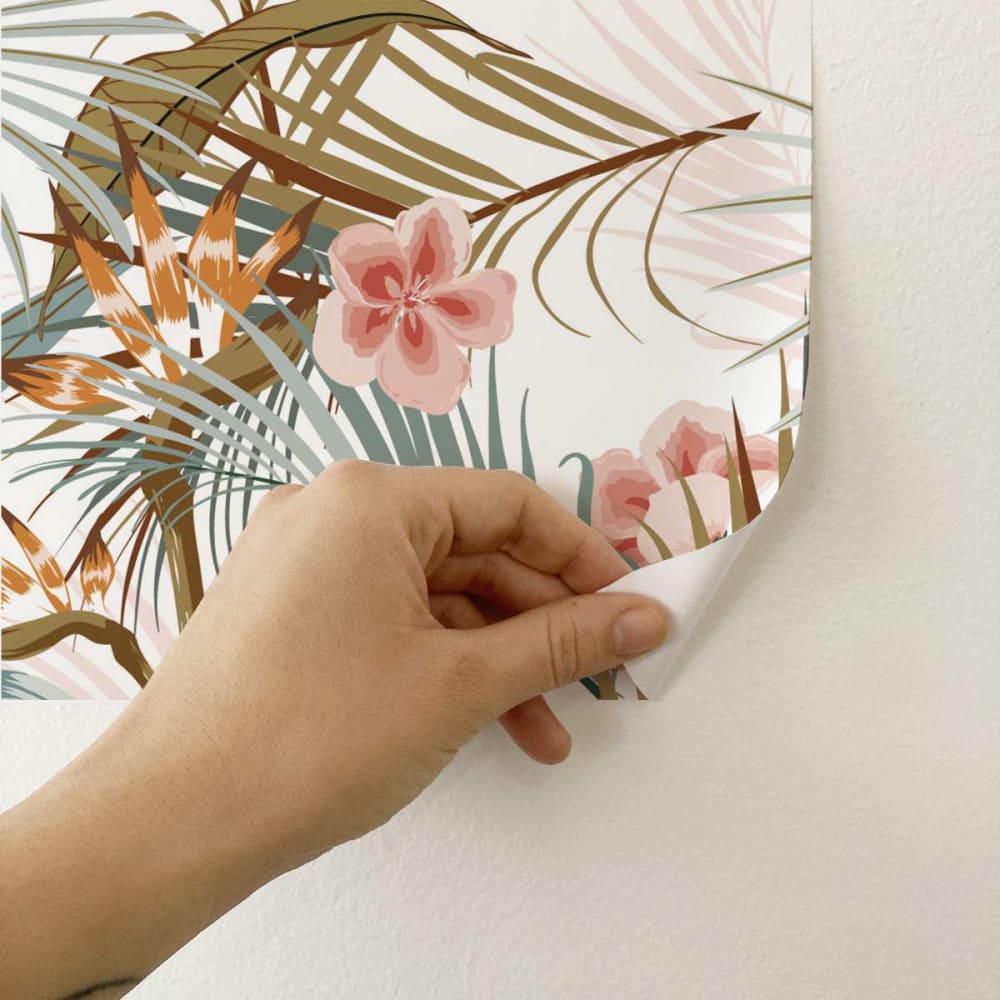 Papier peint vinyle adhésif plantes tropicales vert et rose 50x300 cm — vue 4