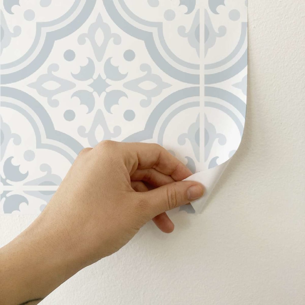 Papier peint vinyle adhésif carreaux poudre bleu 50x300 cm — vue 4