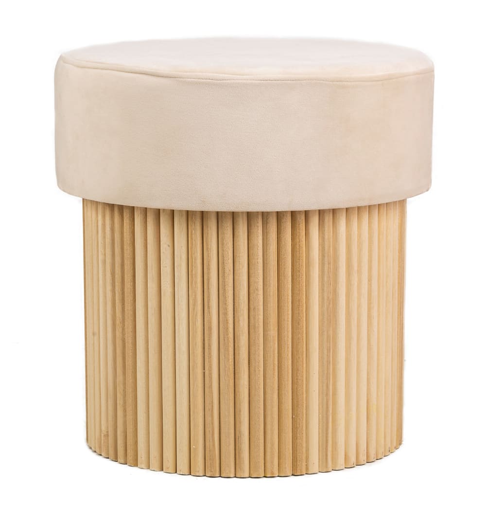 Pouf in legno e velluto beige - Nordlys