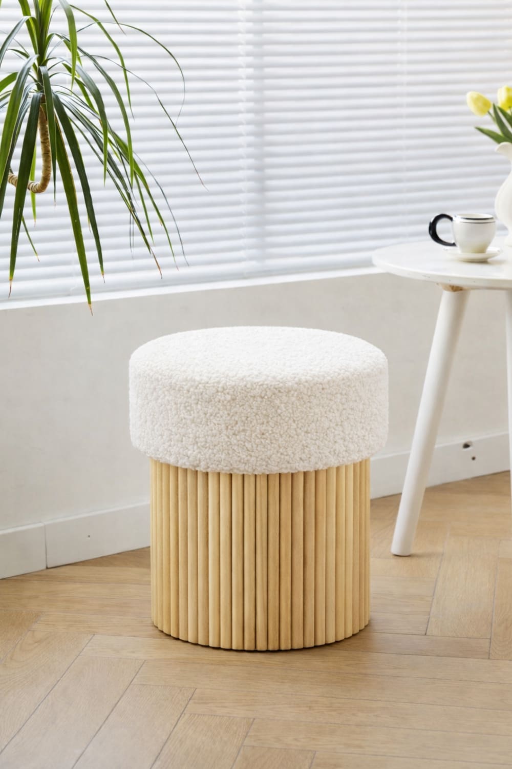Nordlys Hocker aus Holz und Wolle Weiß Weiß Öko-Tex Zertifikat Wolle