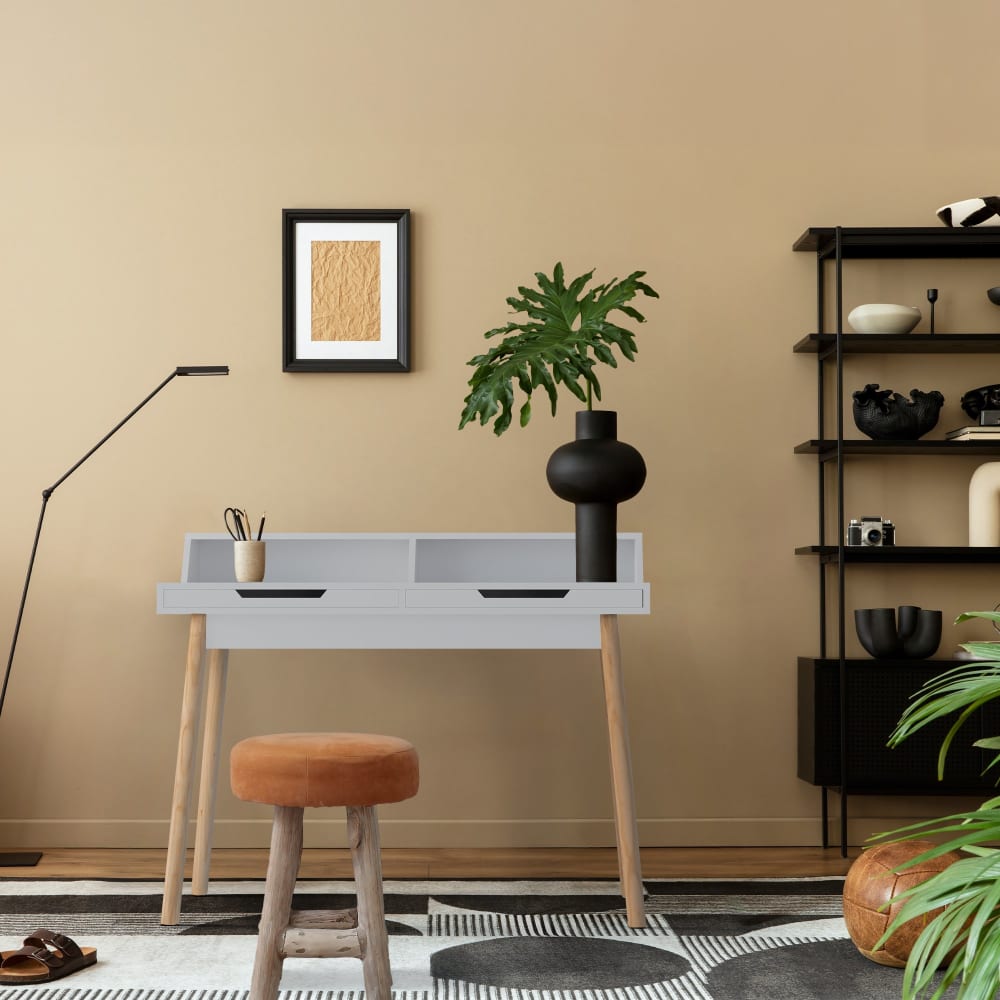 Bureau avec 2 tiroirs de rangement en bois Blanc