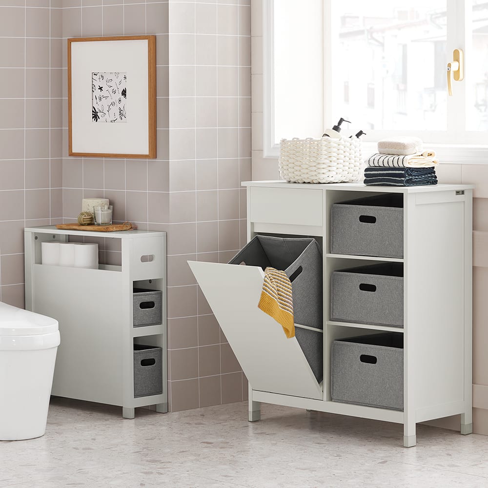 Armoire à linge avec sacs en mdf blanc - Maisons du Monde
