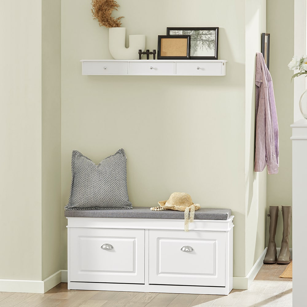 Banc de rangement à chaussures 2 abattants avec coussin en mdf blanc - Maisons du Monde
