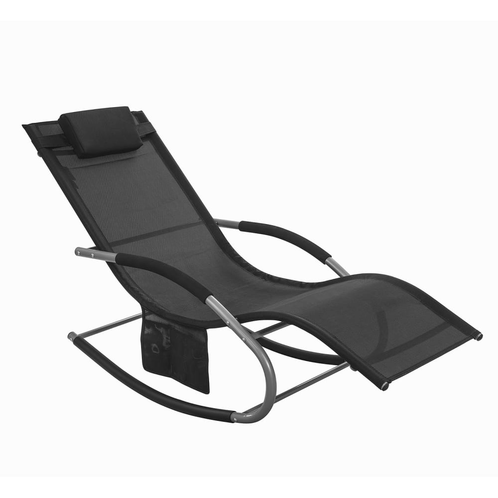 Fauteuil à bascule avec pochette et repose-pieds en métal noir