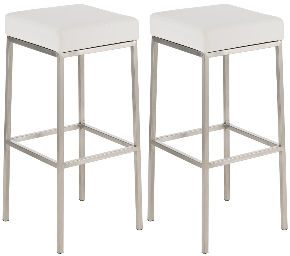 Set de 2 taburetes de bar con reposapiés en simil cuero blanco