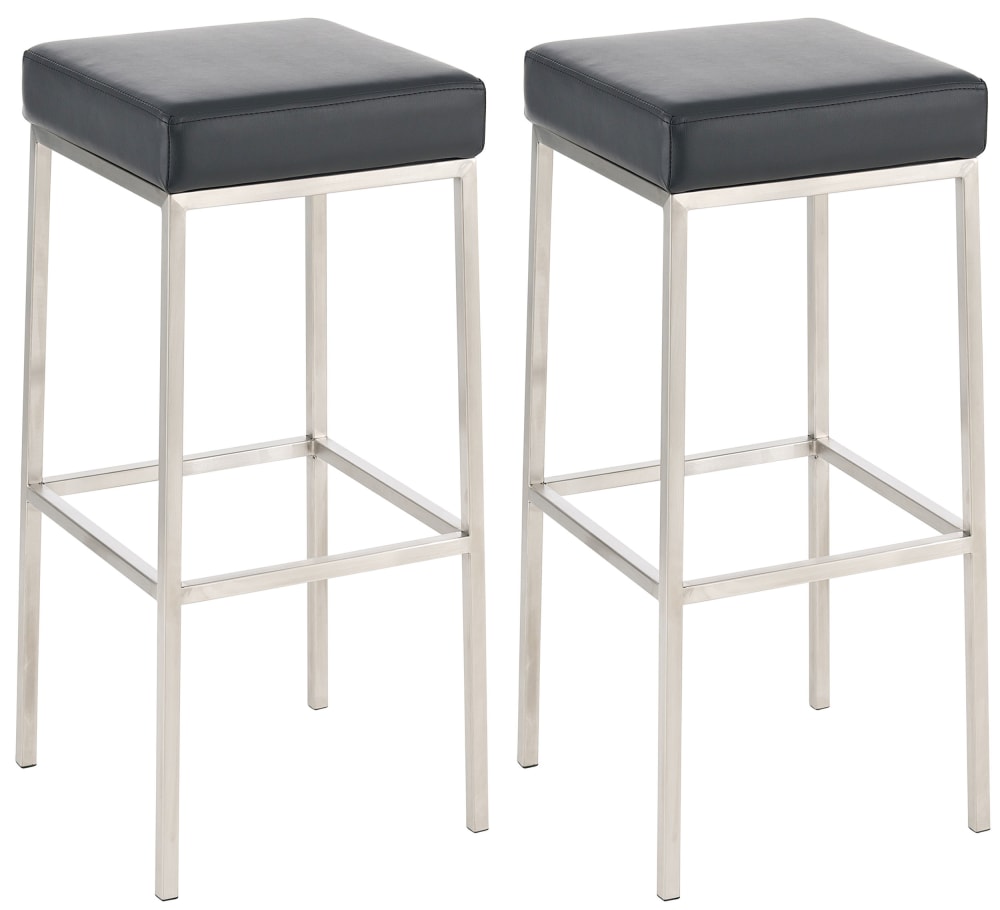 Set de 2 taburetes de bar con reposapiés en simil cuero negro