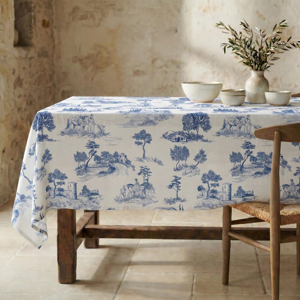 Muare Home Fleckenschutz-Tischdecke 100 % Baumwolle Blau 100x155 cm Blau Baumwolle