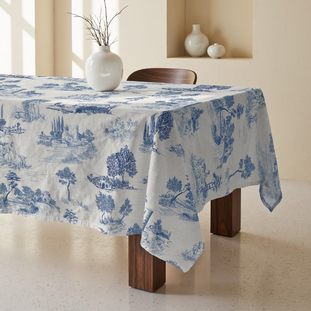 Fleckenschutz-Tischdecke 100 % Baumwolle Blau 155x155 cm -