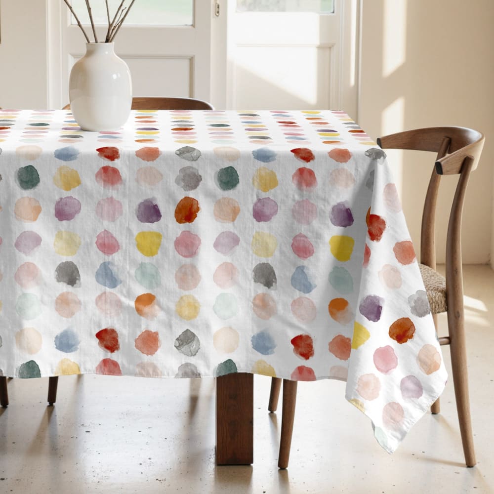 Nappe anti-taches en coton á points aquarelle multicolore 155x155 cm