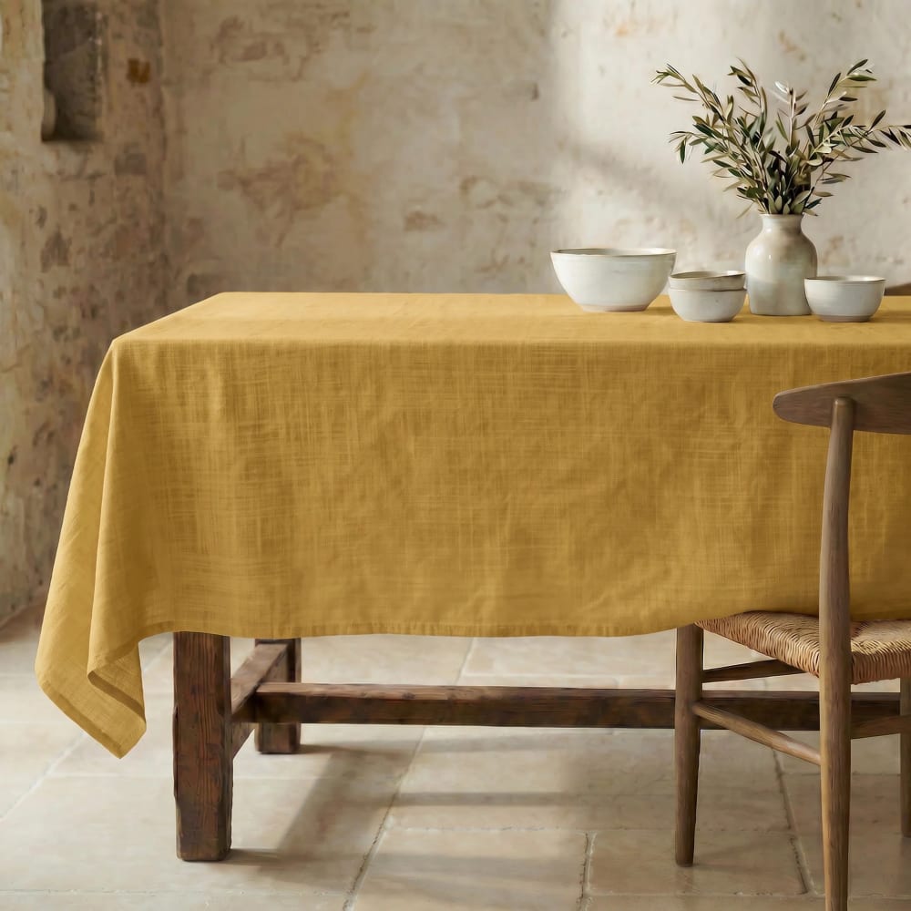 Muare Home Fleckschutz-Tischdecke aus 100 % Baumwolle senfgelb 200x155 cm - Baumwolle