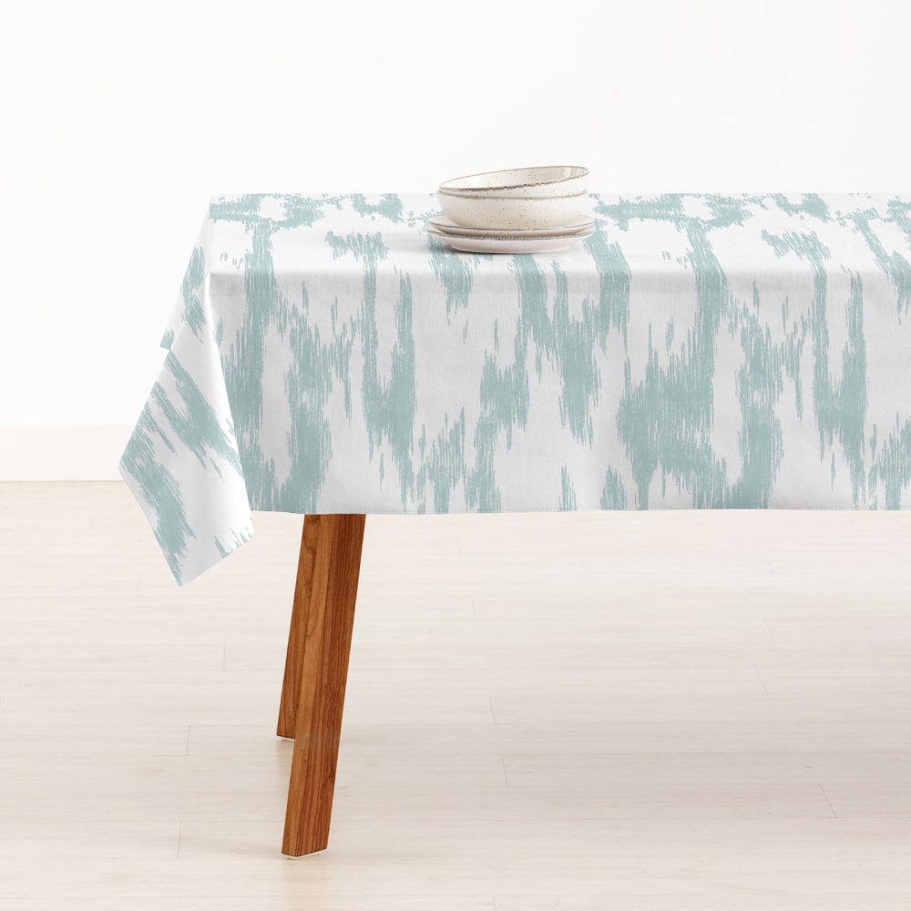 Nappe en coton aquarelle en blanc et bleu 200x155 cm