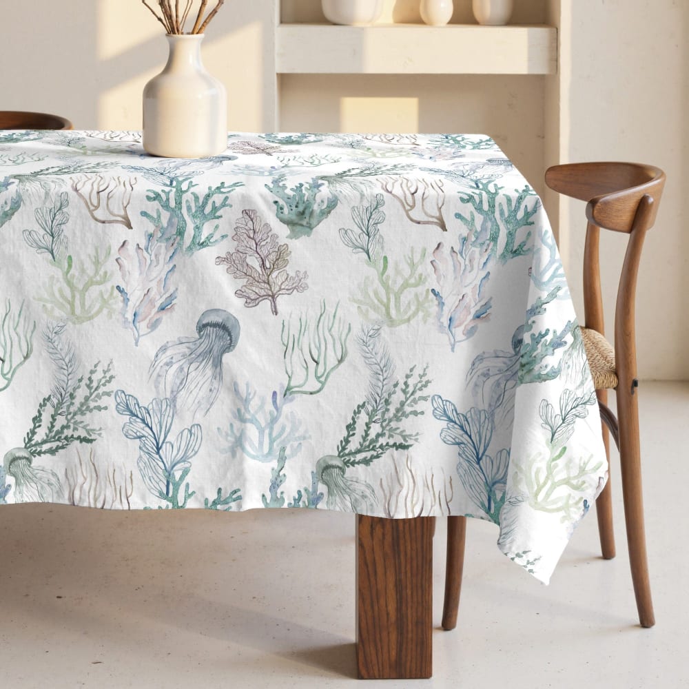 Nappe anti-taches en coton bleu 300x155 cm